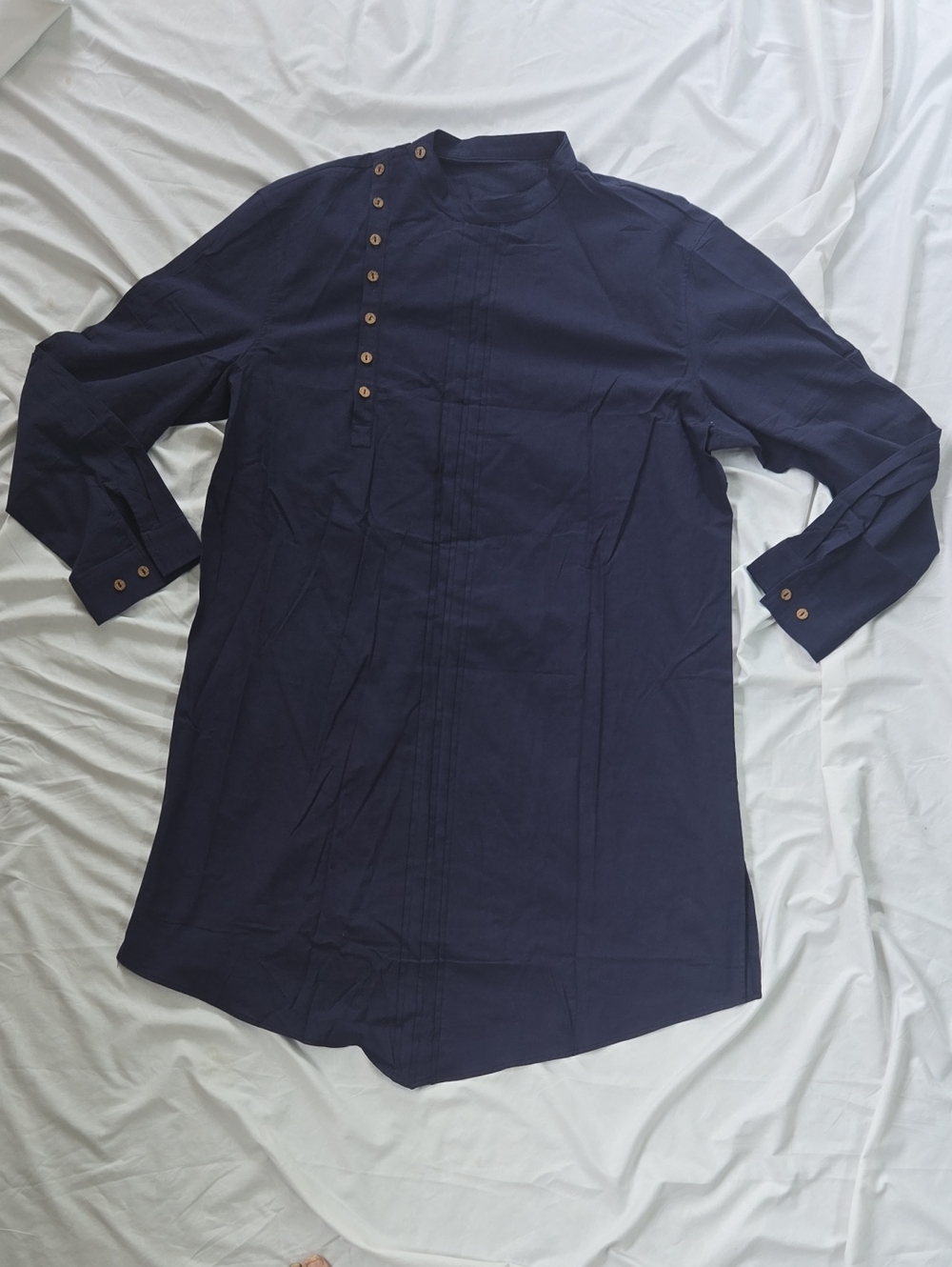 Men's/Unisex Indian Style KURTA Long Shirt Navy Blue Lightweight Fabric